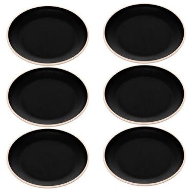 Imagem de Jogo 6 Pratos de Sobremesa 21,5cm de Melamina Class Preto Raso Lanches