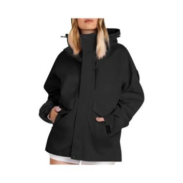 Imagem de Jaqueta Feminina Corta-Vento Impermeável Com Capuz Fina Com Zíper Para