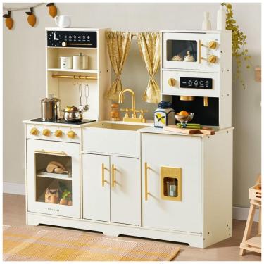 Imagem de Cozinha de Brinquedo Realista em Madeira para Crianças de 3 a 10 Anos, Tiny Land, Branca Creme