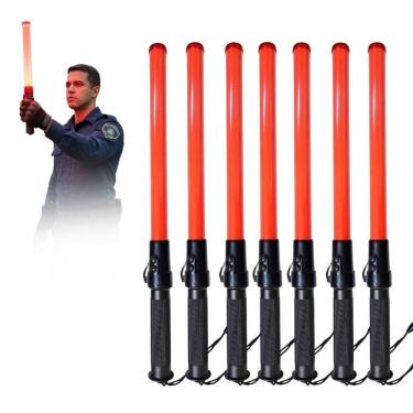 Imagem de Bastao Sinalizador Viario LED  Kit 7 Apito Transito Alerta Balizador Emergencia Obra Balizador Frentista Manobrista Segurança
