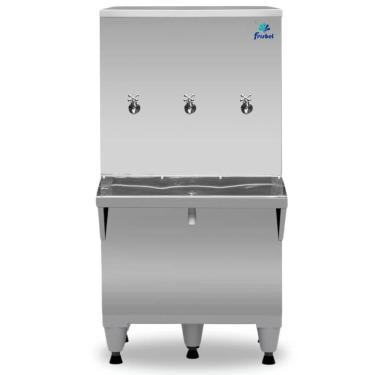 Imagem de Bebedouro Industrial de Coluna Frisbel 100 Litros 2 Torneiras Geladas e 1 Natural Inox - 220V