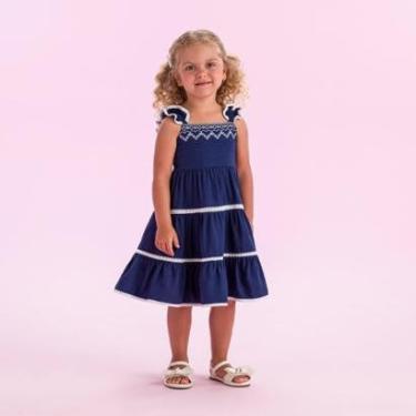 Imagem de Vestido Infantil Azul Linho Bordado Petit Cherie-Feminino