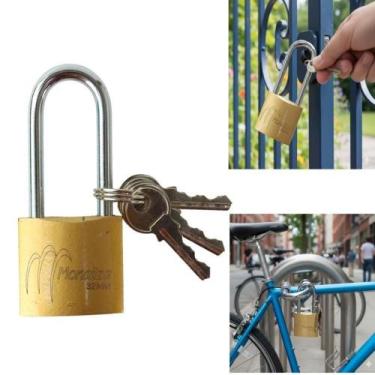 Imagem de Cadeado Haste Longa 32mm Grande Portao Corrente Grade 3 Chaves Trava L