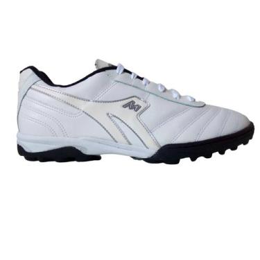 Imagem de Chuteira Society Mathaus Azurra Branca Em Couro, 39 BR, Branco, Mascul