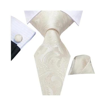 Imagem de Gravata De Seda Elegante Masculina Com Lenço De Bolso E Abotoaduras - 