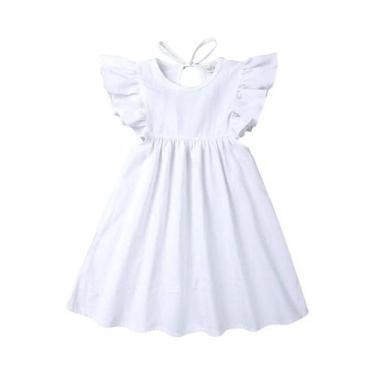 Imagem de Vestido De Linho Branco Com Rendas Para Menina De 1 a 6 Anos, Vestido 