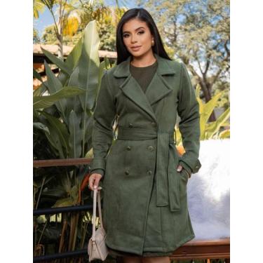 Imagem de Sobretudo Feminino Casaco Longo de Frio Elegante Suede Cor:VerdeTamanh