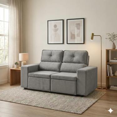 Imagem de Sofá 3 Lugares Bartira Vegas Revestido em Veludo Espuma D24 Assento Retrátil Encosto Re...