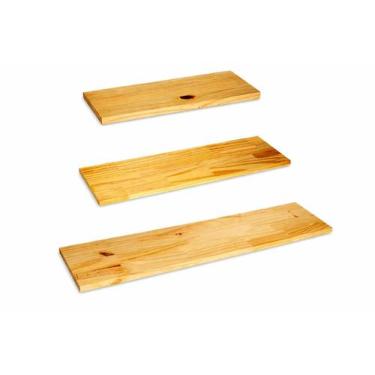 Imagem de Kit com 3 Prateleiras 30x14 de Madeira Pinus Casa Decoração Estante - 