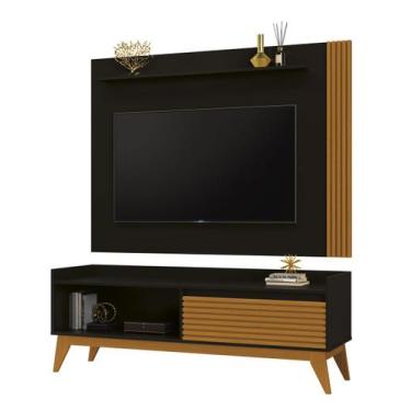 Imagem de Rack com Painel Audax 1.48 Preto com Cedro Natural - MóveisAqui - Move