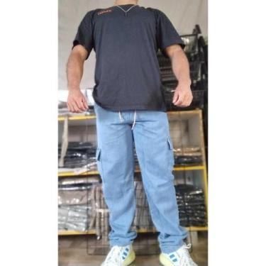 Imagem de Cargo calça azul claro e estonada marmorizada cinza Jeans skate, moda 