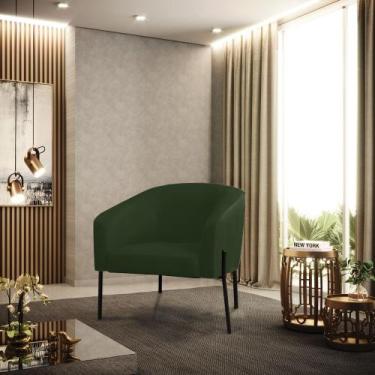 Imagem de Poltrona Sala Decorativa Stella Pé de Aço Preto Sintético PU Verde D03