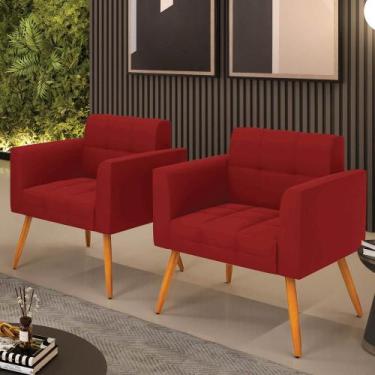 Imagem de Poltrona Sala Decorativa Kit 2 Elisa Pé Palito Castanho Veludo Marsala