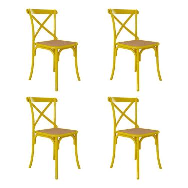 Imagem de Kit 4 Cadeiras Jantar Cross Katrina X em Aço para Mesa Sala Cozinha Bar Gourmet Home - Amarelo/bege