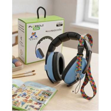 Imagem de Kit Abafador Prote Ruído Infantil Ajustável Cordão Segurança, Azul