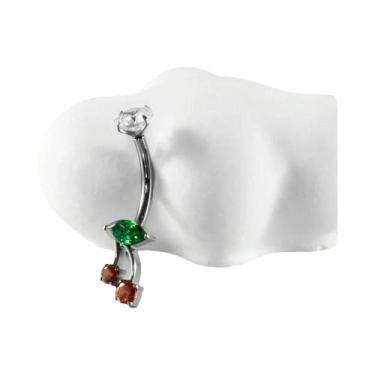 Imagem de Piercing De Umbigo Curvo De Titânio Com Corrente De Zircônia E Flor CZ