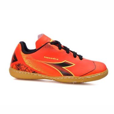 Imagem de Tênis Futsal Infantil Diadora Squadra Laranja / Preto / Amarelo Neon, 
