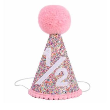 Imagem de Chapéu de Festa Alainzeo Meio Aniversário Cone Arco-Íris com Brilho