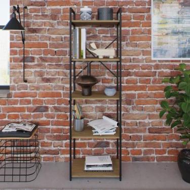 Imagem de Estante com 5 Prateleiras 152x45x33cm Yon Marrom/Vermont/Preto - Metal
