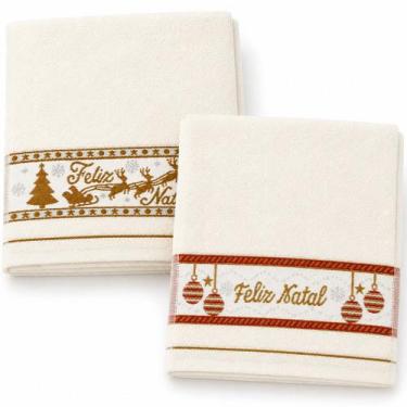 Imagem de Kit 10 Toalhas de Mãos e Lavabo Natalina 30x50cm 100% Algodão 400g/m² 