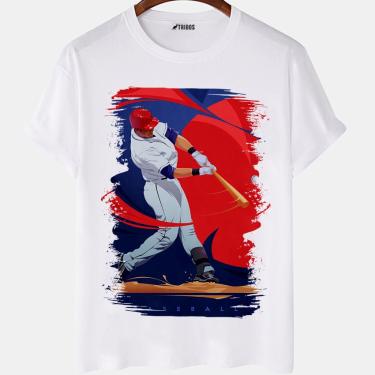 Imagem de Camiseta masculina Jogador De Baseball Arte Desenho Camisa Blusa Branca Estampada