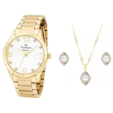 Imagem de Kit Relógio Champion Feminino CN26055W com Colar e Brincos