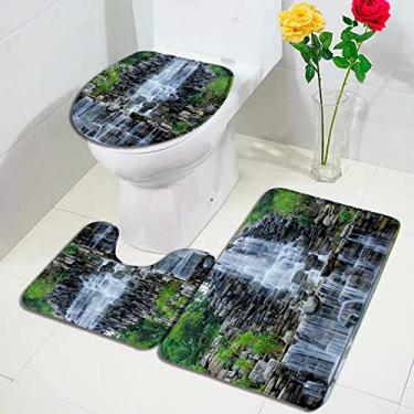 Imagem de Conjunto de tapetes de banho de selva tropical floresta palmeira folhas de bananeira paisagem natural tapete de porta de casa moderna decoração do banheiro tapete de cobertura de vaso sanitário, 4387x, conjunto de 3 peças, 60x40cm, 23.6x15.7in