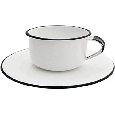 Imagem de Caneca Esmaltada Xícara Com Pires Para Chá Café 180ml Branco