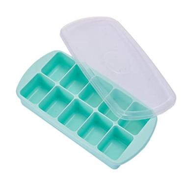 Imagem de Bandeja de cubo de gelo 10 grades bandeja de cubo de gelo com tampa máquina de gelo de frutas de silicone faça você mesmo molde de cubo de gelo criativo forma quadrada acessórios de cozinha molde de cubo de gelo (cor: verde)