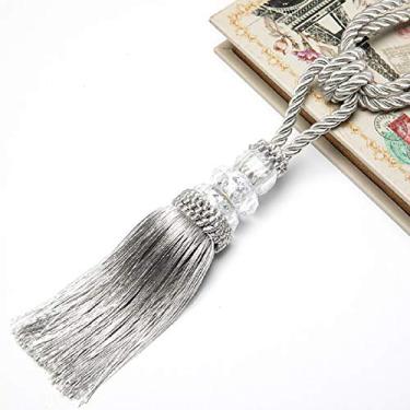 Imagem de 2 peças borlas cortinas tieback plástico bola alças titular acessório guarnição acessórios fivela corda enfeites de decoração para casa, prata