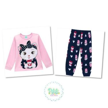 Imagem de Pijama Menina Kyly Blusa E Calça Em Algodão Brilha No Escuro -Rosa