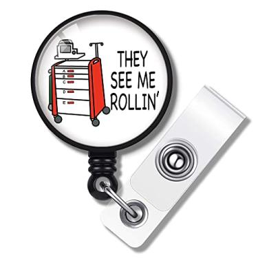 Imagem de TOUNER Carretéis de crachá de identificação retrátil com clipe para porta-cartões de nome - presente de enfermeira ICU - Puxadores de crachá de amamentação - Distintivos de médico - Carrinho médico para sala de emergência (embalagem de presente)