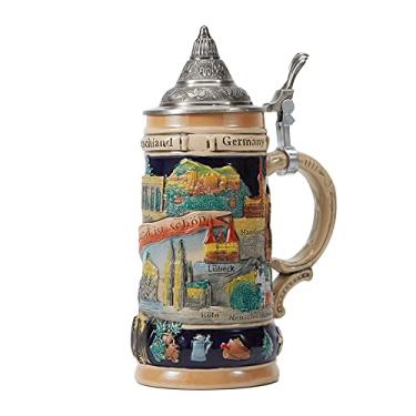 Imagem de Caneca de cerveja Stein da HauCoze caneca de cerveja alemã com tampa de bebedouro tankard feita à mão presentes lembranças gravadas alemão atrações alívio alimentos seguro aprovado presente caixa 0,6 litro