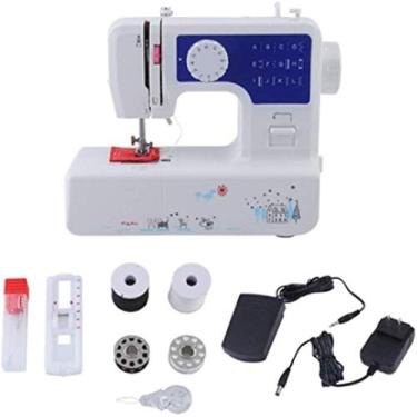 Imagem de Máquina de costura doméstica elétrica de mesa multifuncional máquina de costura automática mini máquina de costura (azul) atualizado