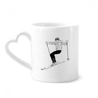 Imagem de Caneca preta de inverno esporte esqui padrão caneca café cerâmica copo de coração de vidro