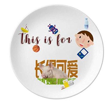 Imagem de Annoying Expression Prato de porcelana com rosto de porco para jantar redondo menino