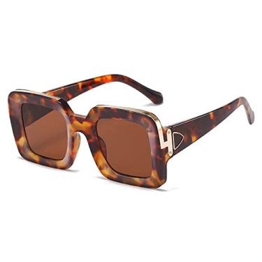 Imagem de Óculos de sol vintage preto quadrado vermelho gradiente para mulheres moda clipe de metal óculos de sol masculino hip hop uv400 tons gafas de sol, chá de leopardo, tamanho único