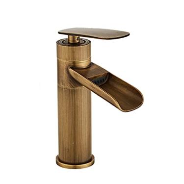 Imagem de LIDON Torneira de vaidade torneira de cachoeira torneiras de banheiro torneira de pia de banheiro furo único alto alça única um furo torneira de banheiro torneira preta banheiro para varanda, preto A (cor: antigo A)