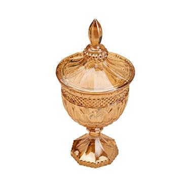 Imagem de LYOR - Potiche de Cristal com Pé Brandon Âmbar Metalizado 11,5cm x 24,5cm