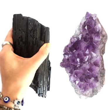 Imagem de Kit Drusa de Ametista + Pedra Bruta de Turmalina Negra