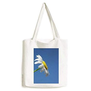 Imagem de Bolsa de lona branca linda de girassol azul céu sacola de compras bolsa casual