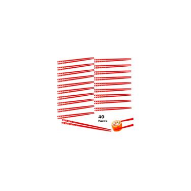 Imagem de Kit 40 Pares de Hashi para Comida Japonesa 22 Cm Vermelho Decorado