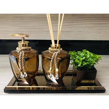 Imagem de Kit Banheiro Lavabo Bronze Âmbar Gold Vaso Difusor Sabonete