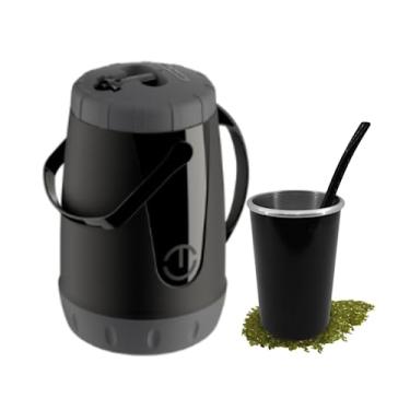 Imagem de Kit Tereré 1 Garrafa Térmica 2,5L Unitermi 1 Cuia E Bomba Coloridas Cor: Preto