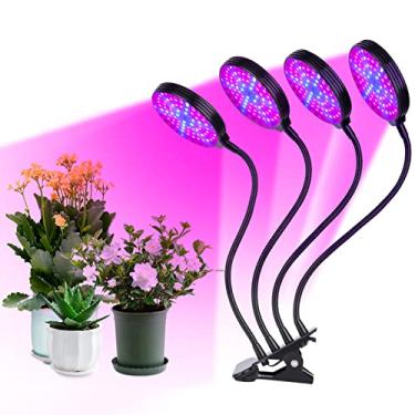 Imagem de Lâmpada LED para plantas internas 60W LEDs vermelhos e azuis de 4 cabeças e desligamento automático com temporizador 4/8 / 12H modos de luz 5 níveis de brilho IP66 Lâmpadas de plantio fixas à prova