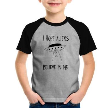 Imagem de Camiseta Raglan Infantil I Hope Aliens Believe In Me - Foca Na Moda