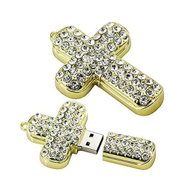 Imagem de Pen Drive USB 2.0 de formato cruzado de 64 GB Pen Drive Pen Drive U Disk Data Storage Jump Drive USB Drive (Dourado)