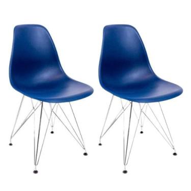 Imagem de Conjunto Com 2 Cadeiras Eames Eiffel Azul Bic Empório Tiffany Base Aço