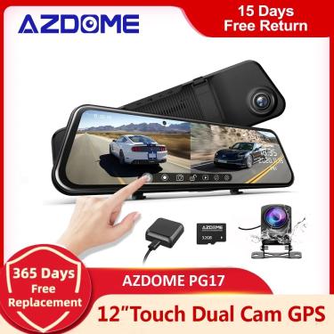 Imagem de Azdome-PG17 Espelho Dash Cam  câmera dupla frontal e traseira para carros  11.8 "Full Touch Screen