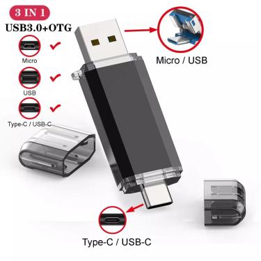 Imagem de USB 3.0 Tipo C Flash Drive  Pen Drive OTG  Novo USB Stick  3 em 1  Pendrive de alta velocidade